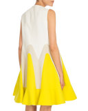 Pleated Tricolor Trapeze Dress, Daffodil Yellow