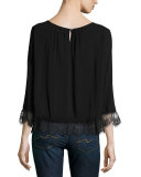 Schanelle Lace-Trim Top, Black
