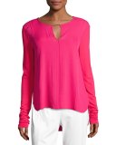 Amerie Mixed-Media Silk-Combo Blouse, Pink