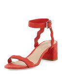 Emi Wavy Suede Ankle-Wrap Sandal