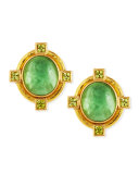 Cab Boy & Bird Intaglio Clip/Post Earrings, Green
