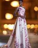 Cherry Blossom One-Shoulder Ball Gown, Cream/Multi