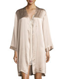 Gloria Short Silk Robe, Beige 