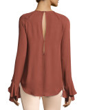 Mia Long-Sleeve Silk Ruffle Blouse