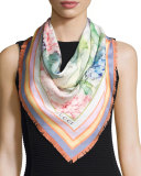 Silk Square Hydrangea Scarf, Multicolor