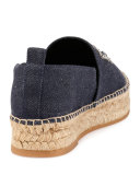 Denim Crystal-Buckle Espadrille, Dark Blue