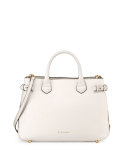 Leather Check-Panel Satchel Bag, White