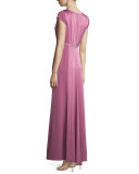 Crepe-Back Satin Belted Gown, Magenta