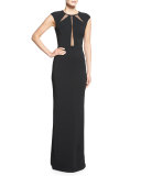 Crepe Cady Open-Back Illusion Gown, Black