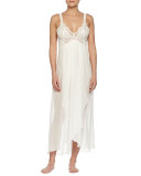 Embroidered-Lace Long Chiffon Gown, Ivory