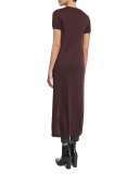 Short-Sleeve Turtleneck Front-Slit Tunic, Burgundy