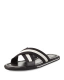 Bonks Men's Trainspotting-Stripe Fabric Slide Sandal, Black/White