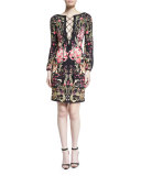 Galaxy Garden Bell-Sleeve Dress, Red/Black