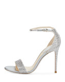 Crystal Ankle-Wrap 105mm Sandal, Silver