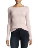 Fay Long-Sleeve Ribbed Tie-Back Top, Pale Pink