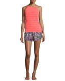 Retro Printed Sport Shorts, Tropical Rainforest