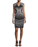 Sleeveless Embroidered Sheath Dress, Black