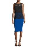 Sleeveless Lace-Bodice Cocktail Dress, Royal Blue