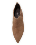 Faie Suede Kitten-Heel Bootie, Almond