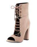 Ella Lace-Up Block-Heel Bootie, Dark Modern Beige