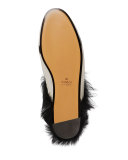 Princetown Zebra-Inlay Fur-Lined Mule, Black/White