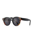 Leonard Monochromatic Round Two-Tone Sunglasses, Brown Tortoise/Black