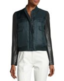 Marly Leather-Sleeve Bomber Puffer Jacket, English Green