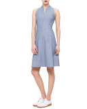Zip-Front Pique Fit-and-Flare Dress