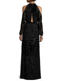 Floral Burnout Cold-Shoulder Column Gown