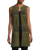 Long Suede & Lace Topper Vest, Olive