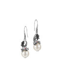 Naga Silver Dragon Drop Earrings with Pearl & Black Sapphire