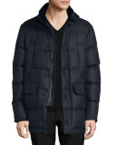 Cashmere Puffer Coat with Fur Trim, Navy