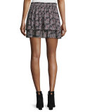 Tiered Floral Silk Skirt, Black/Multicolor