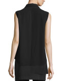 Sleeveless Asymmetric Chiffon Top, Black