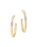 Gold Bedeg Pave Diamond Medium Hoop Earrings