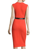 Zip-Trim Bodycon Sheath Dress, Red