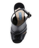 Leather Cutout Ankle-Strap Sandal, Nero