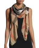 London Check Travel Square Scarf, Camel