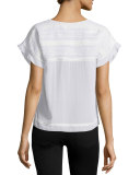 Short-Sleeve Black-Stitched Tucked Top
