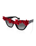'Cause I Flippin' Can Rosette Cat-Eye Sunglasses, Black/White