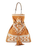 Moto Large Embroidered Crossbody Bag, Almond