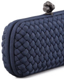 Woven Faille Large Knot Clutch Bag, Blue