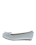 Fannie Jeweled-Bow Faux-Leather Ballet Flat, White, Youth