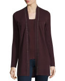 Long Chain-Trimmed Open-Front Cashmere Cardigan