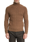 Cable-Knit Turtleneck Sweater, Camel
