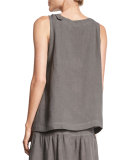 Sleeveless Round-Neck Linen Shell, Elephant