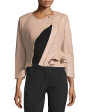 Leather Diagonal-Zip Jacket, Nubuck