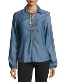 Lace-Up Chambray Blouse, Hadley