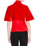 Bell-Sleeve Zip-Front Bolero, Red