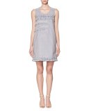 Scoop-Neck Striped Ruffle-Trim Shift Dress, Blue/White